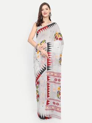 Bengal handloom silk cotton dhakai saree (white) 1