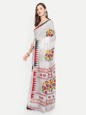 Bengal handloom silk cotton dhakai saree (white) 2