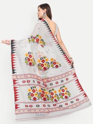 Bengal handloom silk cotton dhakai saree (white) 3