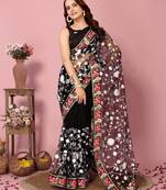 Black Embroidered Work Net Saree With Blouse