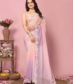 Light Pink Plain Organza Saree With Blouse