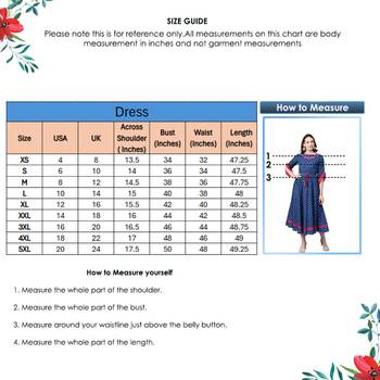 Cambric Cotton Embroidered Ikat Print Anarkali Kurta Dress Blue 6