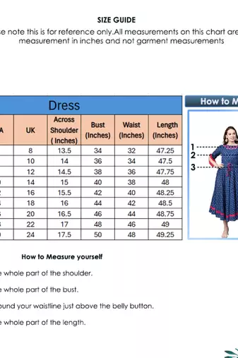 Cambric Cotton Embroidered Ikat Print Anarkali Kurta Dress Blue