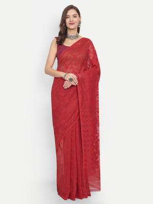 Bengal Handloom Soft Dhakai Saree (Red) Without Blouse 1