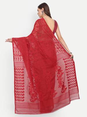 Bengal Handloom Soft Dhakai Saree (Red) Without Blouse 3