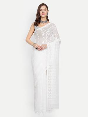 Bengal Handloom White Art Silk Saree 1