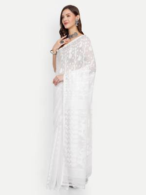 Bengal Handloom White Art Silk Saree 2