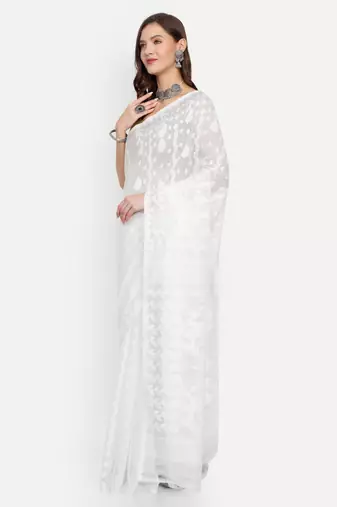 Bengal Handloom White Art Silk Saree