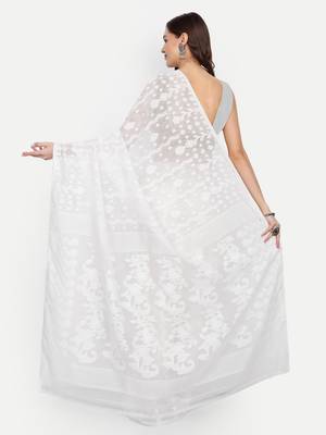 Bengal Handloom White Art Silk Saree 3