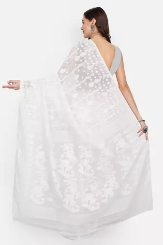 Bengal Handloom White Art Silk Saree