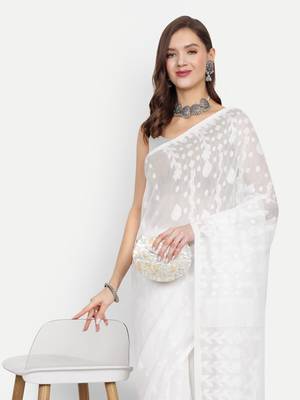 Bengal Handloom White Art Silk Saree 4