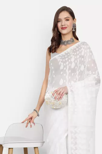 Bengal Handloom White Art Silk Saree
