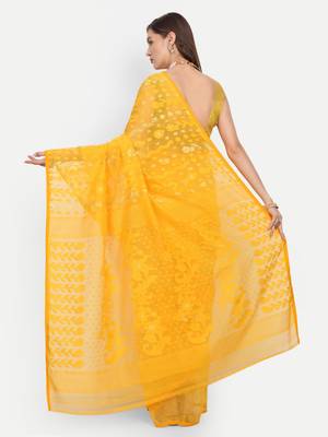 Bengal Handloom Soft Dhakai Saree (Yellow) Without Blouse 3