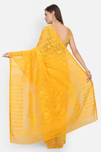Bengal Handloom Soft Dhakai Saree (Yellow) Without Blouse