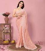 Peach Georgette Threadwork Saree with Blouse