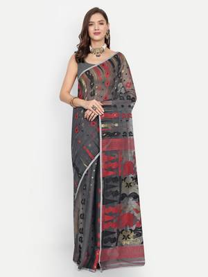 Bengal Handloom Soft Dhakai Saree Padma Lata (Black) Without Blouse 1