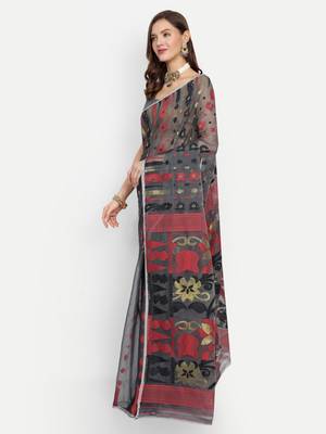 Bengal Handloom Soft Dhakai Saree Padma Lata (Black) Without Blouse 2