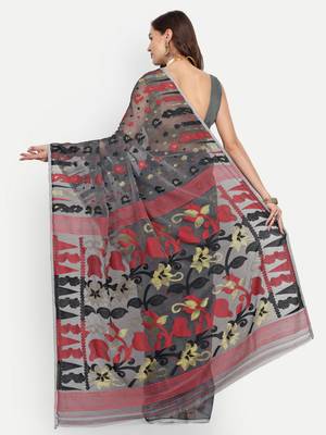 Bengal Handloom Soft Dhakai Saree Padma Lata (Black) Without Blouse 3