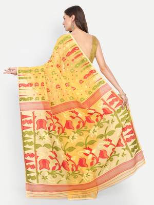 Bengal Handloom Soft Dhakai Saree Padma Lata (Yellow) Without Blouse 3