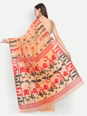 Bengal Handloom Soft Dhakai Saree Padma Lata (Beige) Without Blouse 3