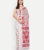Bengal Handloom Soft Gap Dhakai Saree (White) Without Blouse