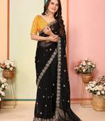 Black Embroidered Work Organza Saree With Blouse