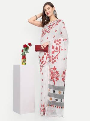 Bengal handloom slab cotton saree (white) 4