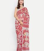 Bengal Handloom Soft Lata Dhakai Saree (White Red) Without Blouse