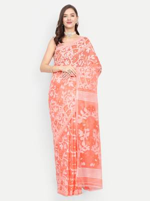 Bengal Handloom Soft Lata Dhakai Saree (Cream) Without Blouse 1