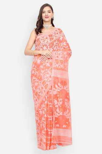 Bengal Handloom Soft Lata Dhakai Saree (Cream) Without Blouse