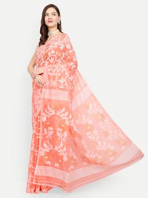 Bengal Handloom Soft Lata Dhakai Saree (Cream) Without Blouse 2