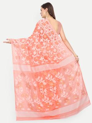 Bengal Handloom Soft Lata Dhakai Saree (Cream) Without Blouse 3