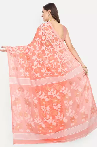 Bengal Handloom Soft Lata Dhakai Saree (Cream) Without Blouse