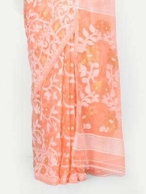 Bengal Handloom Soft Lata Dhakai Saree (Cream) Without Blouse 4