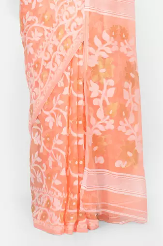 Bengal Handloom Soft Lata Dhakai Saree (Cream) Without Blouse