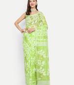 Bengal Handloom Soft Lata Dhakai Saree (Green) Without Blouse