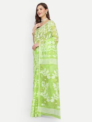 Bengal Handloom Soft Lata Dhakai Saree (Green) Without Blouse 2
