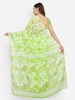 Bengal Handloom Soft Lata Dhakai Saree (Green) Without Blouse 3