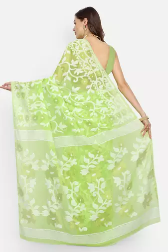 Bengal Handloom Soft Lata Dhakai Saree (Green) Without Blouse