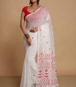 Women'S Cotton Silk Dhakai Softs Flower Tree Jamdani Sarees (White) Without Blouse
