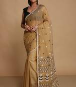 Women'S Cotton Silk Dhakai Softs Flower Tree Jamdani Sarees (Beige) Without Blouse