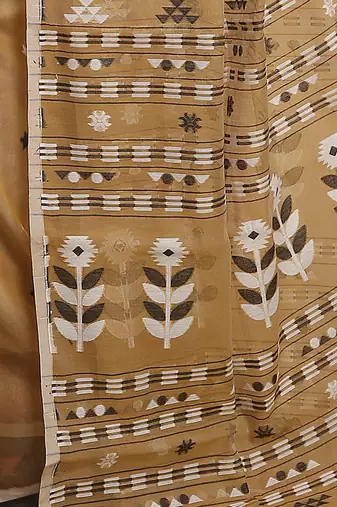 Women'S Cotton Silk Dhakai Softs Flower Tree Jamdani Sarees (Beige) Without Blouse