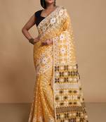 Women'S Cotton Silk Dhakai Softs Vojadi Dhakai Jamdani Sarees (Yellow) Without Blouse