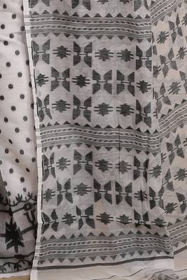 Women'S Cotton Silk Dhakai Softs Vojadi Dhakai Jamdani Sarees (White Black) Without Blouse 4