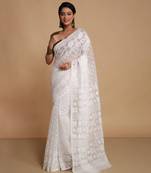 Women'S Cotton Silk Dhakai Softs Vojadi Dhakai Jamdani Sarees (Wite White) Without Blouse