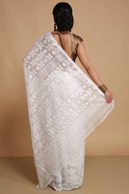 Women'S Cotton Silk Dhakai Softs Vojadi Dhakai Jamdani Sarees (Wite White) Without Blouse 3