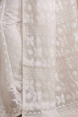 Women'S Cotton Silk Dhakai Softs Vojadi Dhakai Jamdani Sarees (Wite White) Without Blouse 4