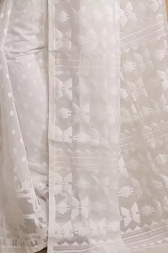 Women'S Cotton Silk Dhakai Softs Vojadi Dhakai Jamdani Sarees (Wite White) Without Blouse
