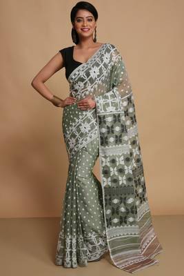 deep green cotton silk dhakai jamdani saree 2