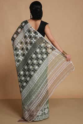 deep green cotton silk dhakai jamdani saree 4